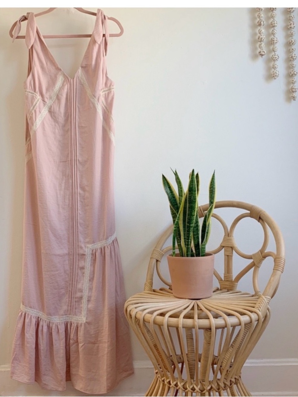 Urban Outfitters Pink Tie-Shoulder Maxi Dress
